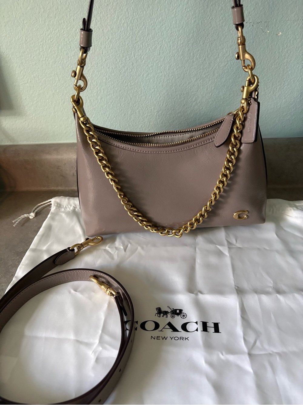 Coach Juliet 25, Ash Violet-Leather Shoulder Bag with Gold Hardware - Picture 2 of 8